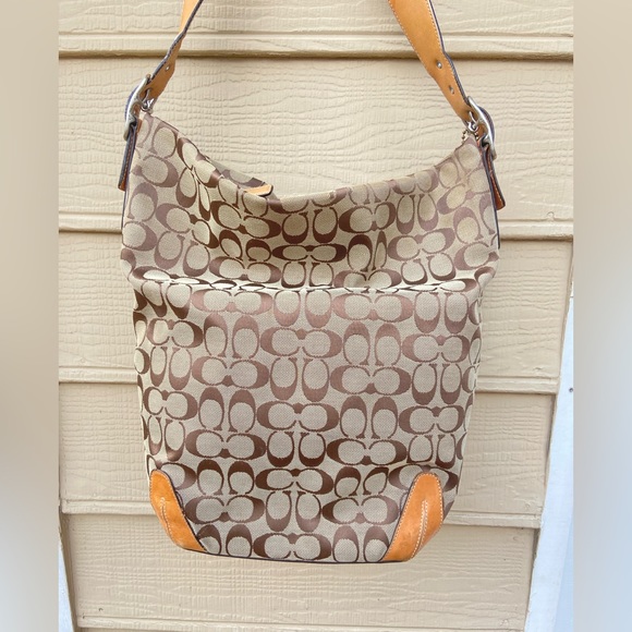 Coach Signature Shoulder Bag Duffle Zip Top Closure 6083 Brown Tan Leather - Picture 7 of 16